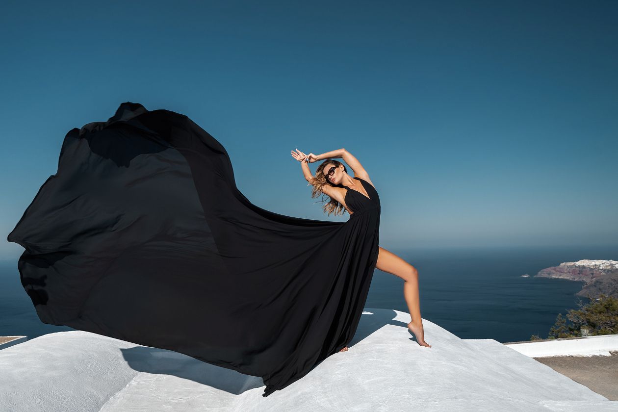 santorini flying dress model