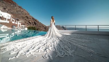 Photoshoot at the San Antonio hotel in Santorini with an amazing designer's dress