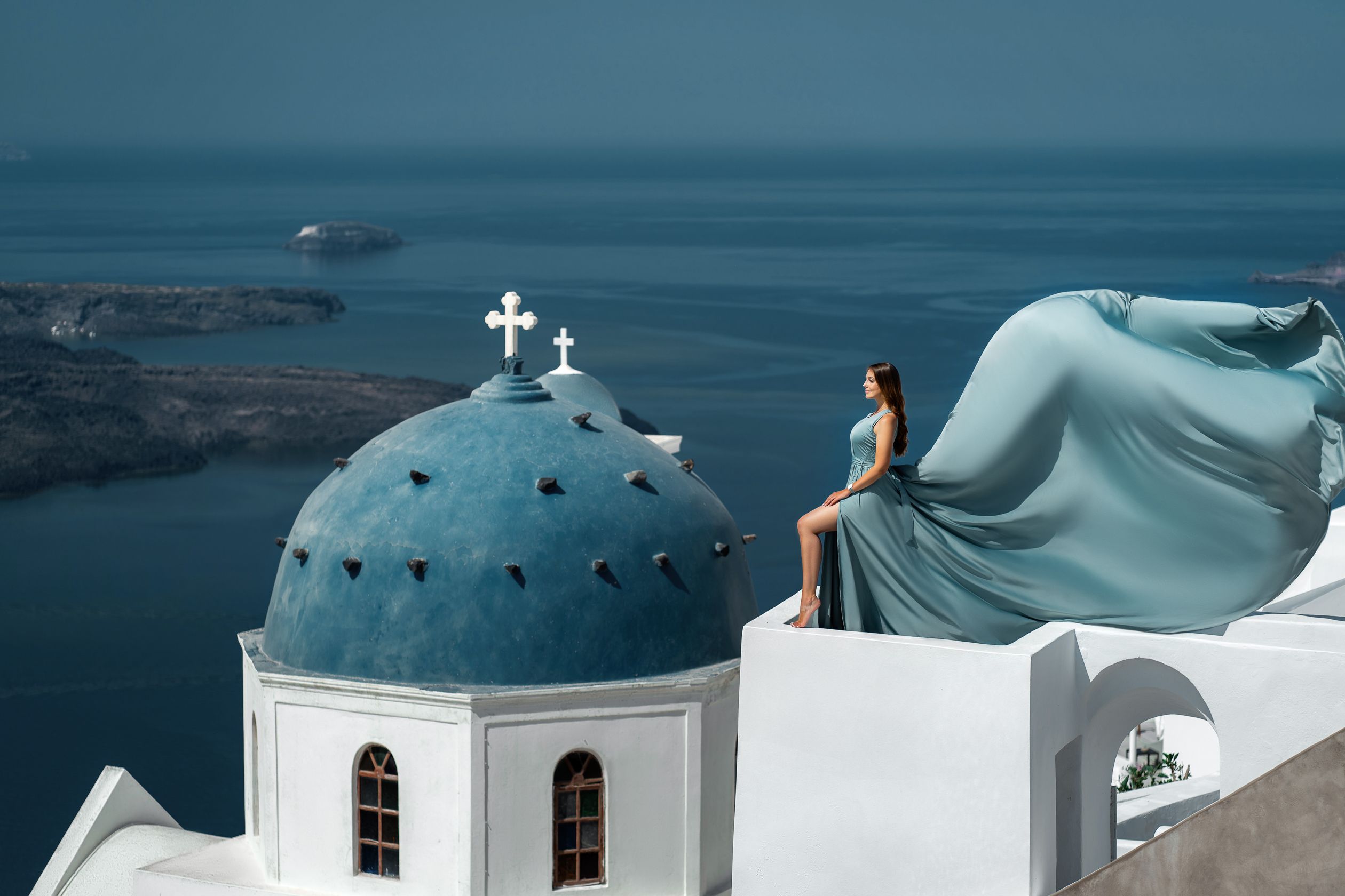 Blue dome photoshoot in Imerovigli, Santorini