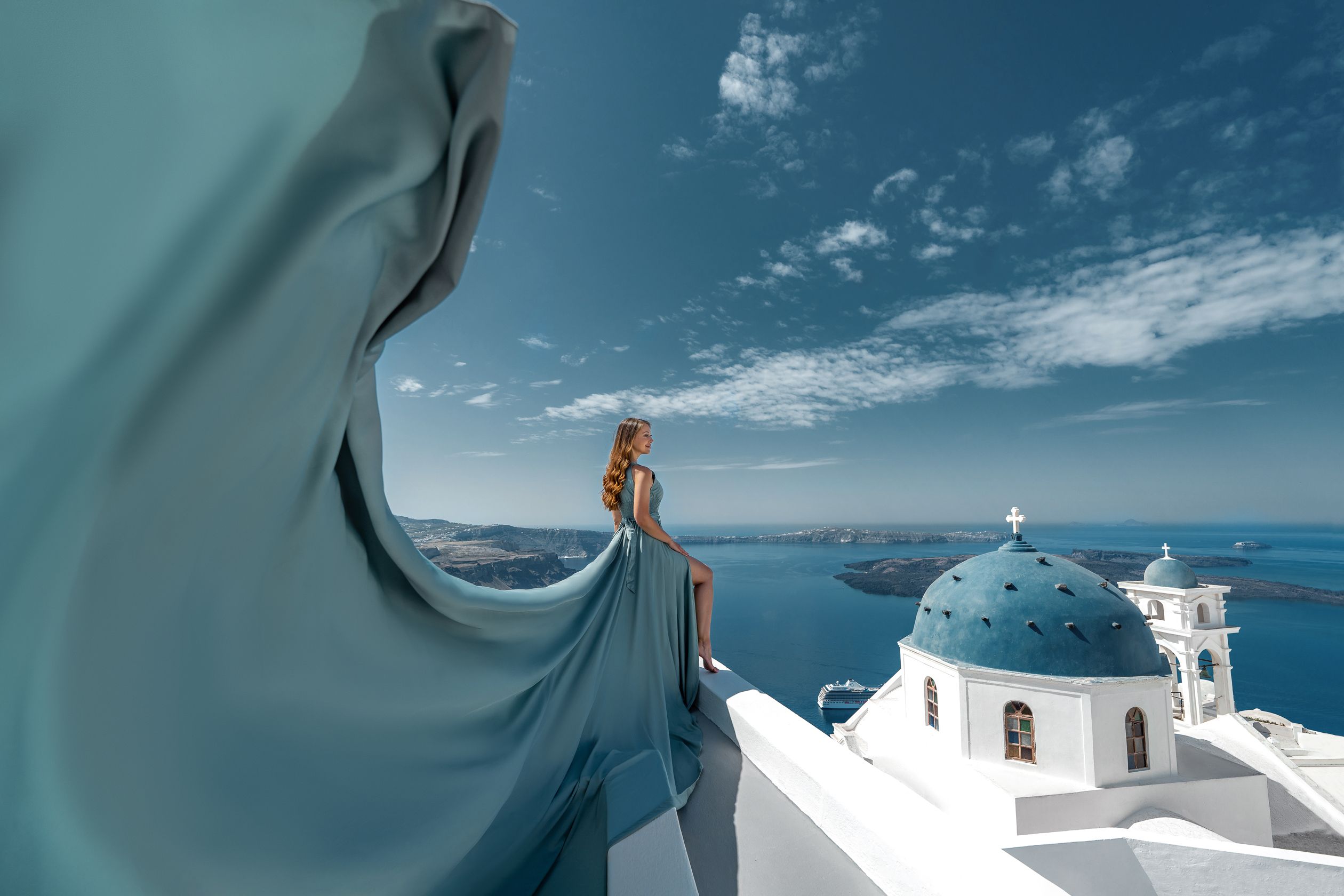 Blue dome photoshoot in Imer Villas Santorini