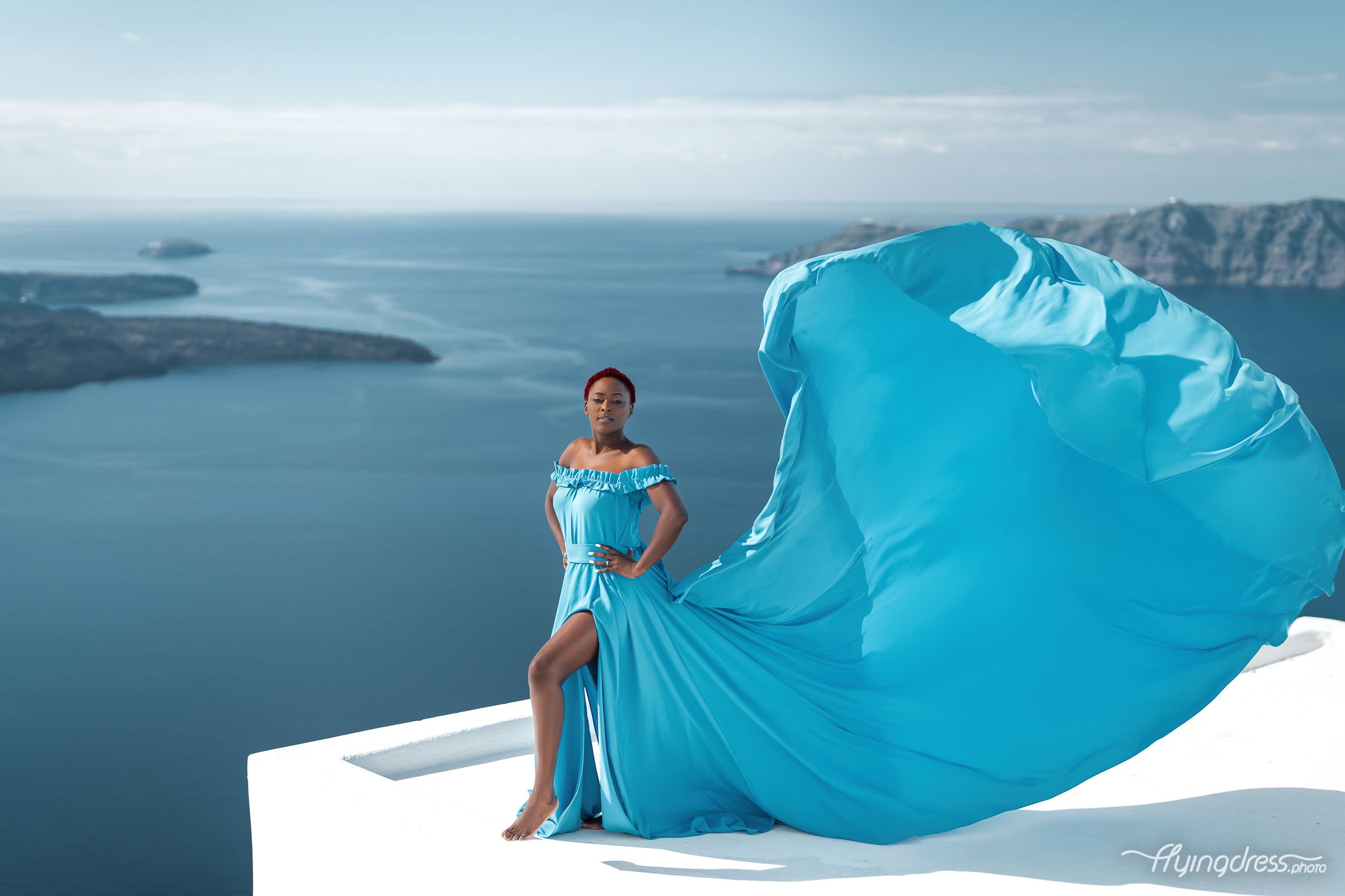 Light blue Santorini dress photoshoot in Imerovigli, Greece