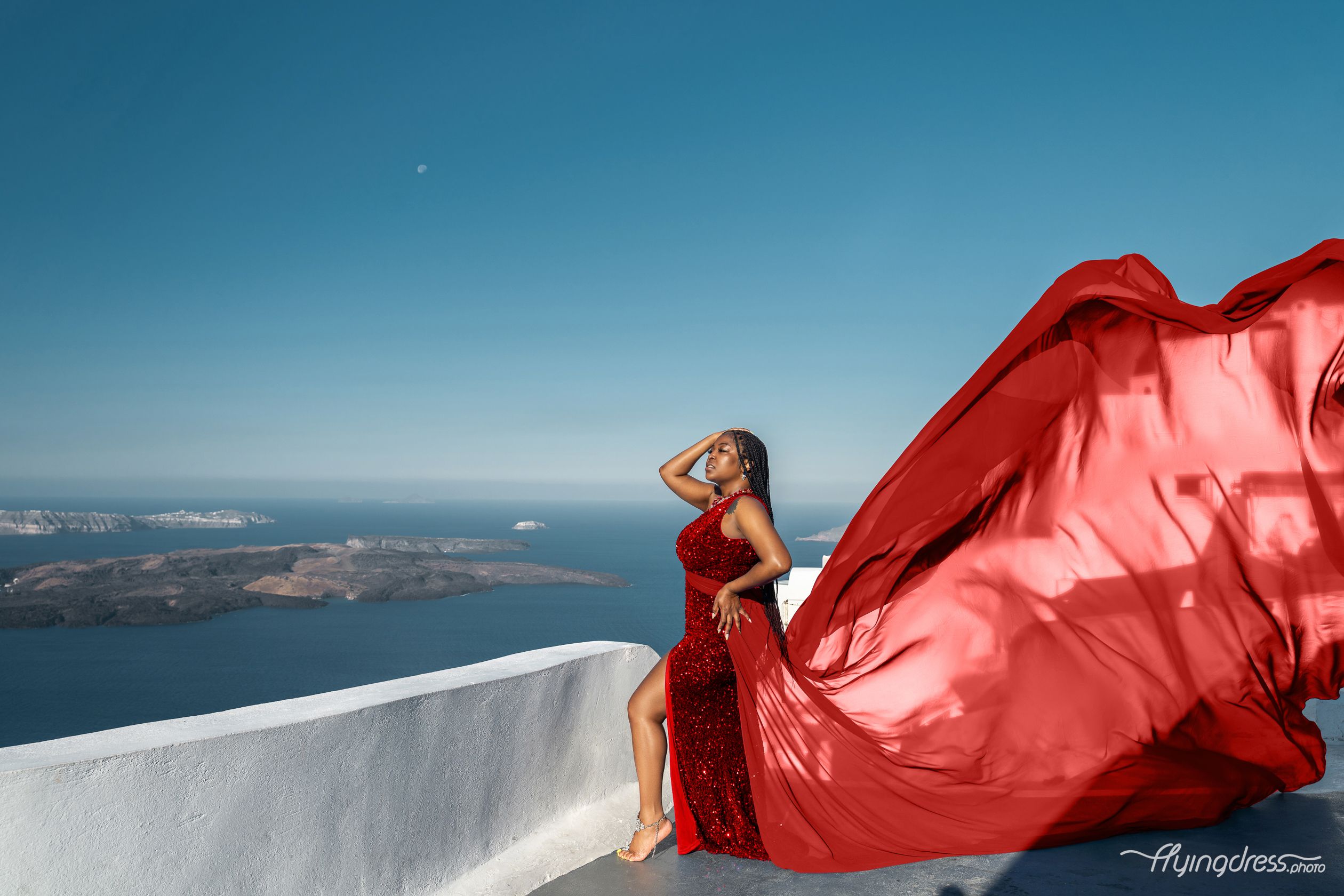Red flying dress photoshoot