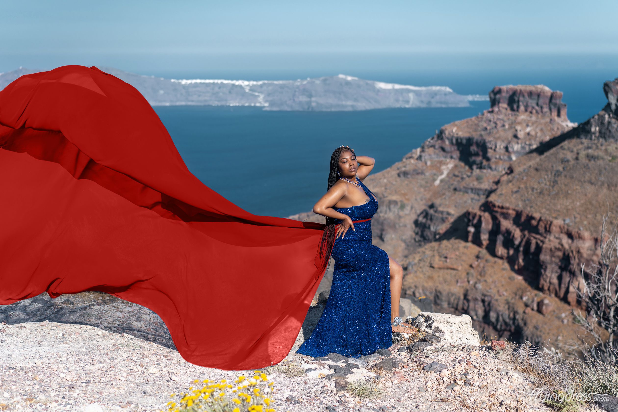 Red skirt photoshoot in Santorini