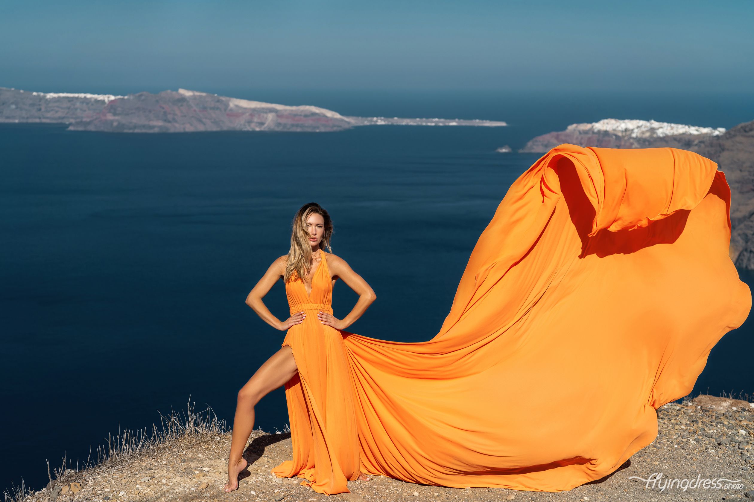 Orange Santorini Dress photoshoot