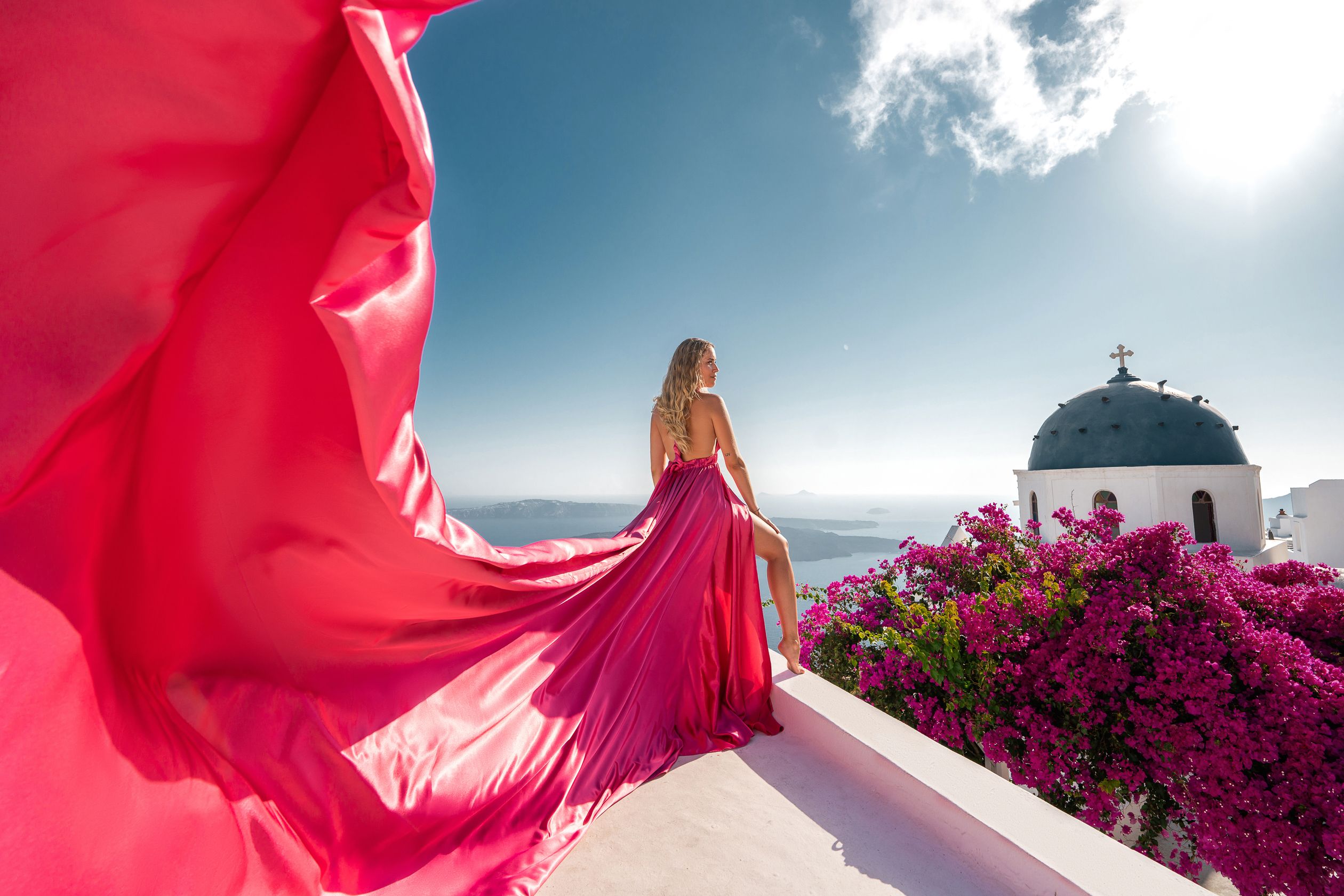 Shiny pink Santorini dress
