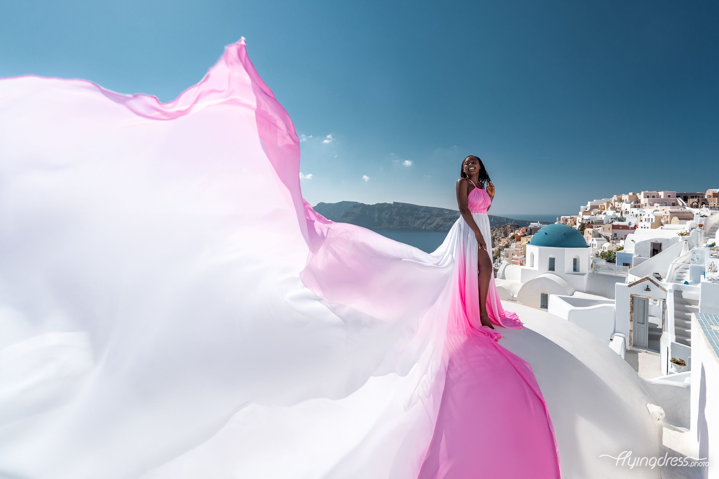 Pink Santorini Dress photoshoot in Oia