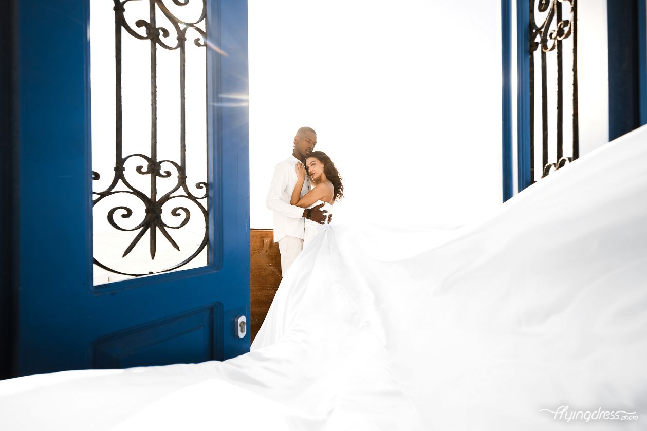 Couple photoshoot with white corset flying dress