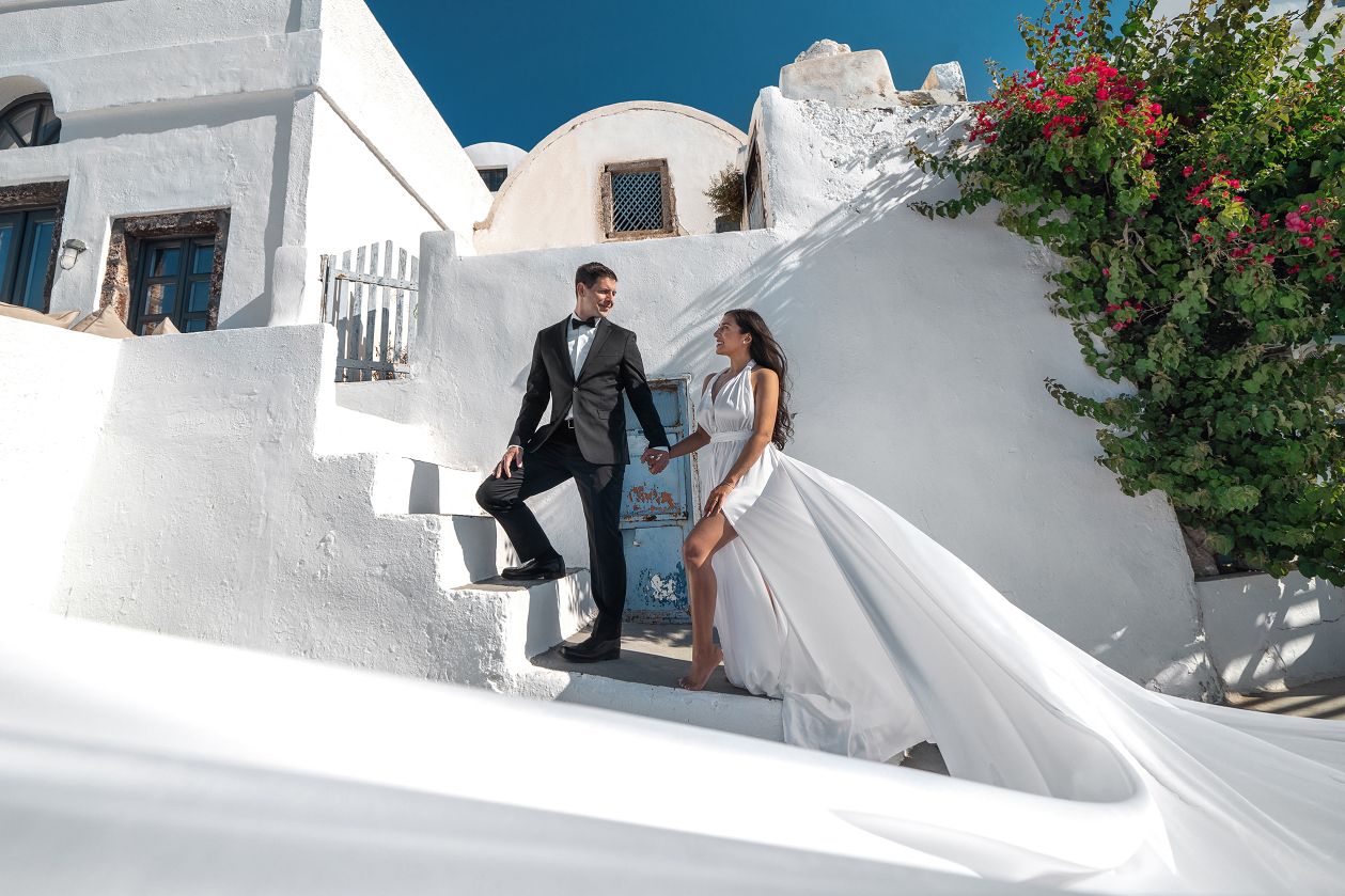 Wedding photoshoot with a Santorini dress