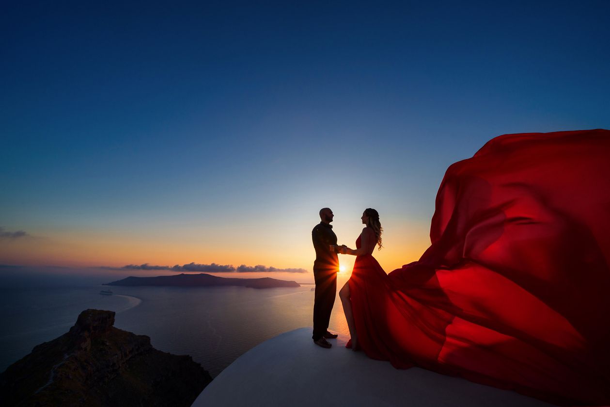 Imerovigli, Greece sunset Santorini dress photoshoot