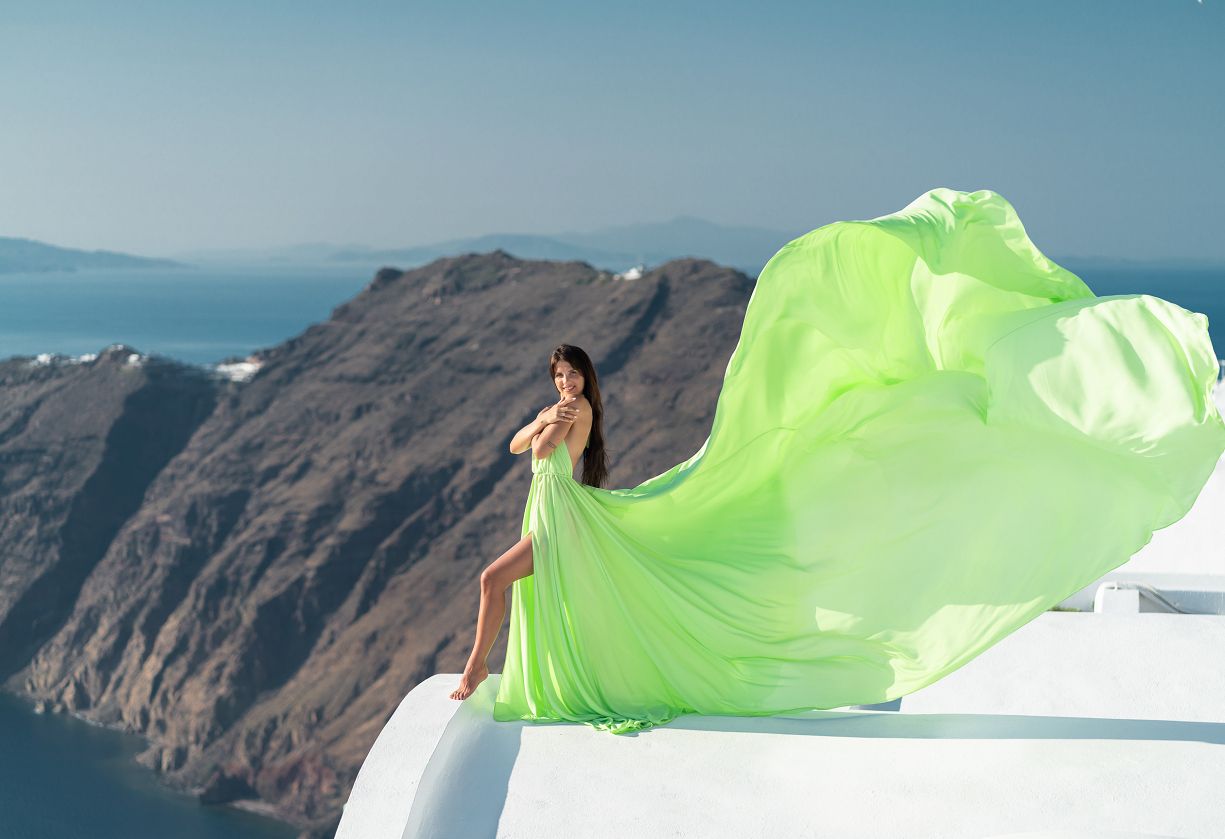 Santorini dress photoshoot. Light green dress is included in the price