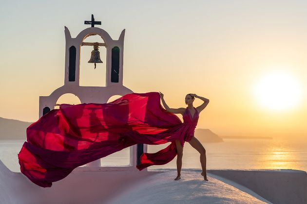 Sunset Santorini dress photoshoot