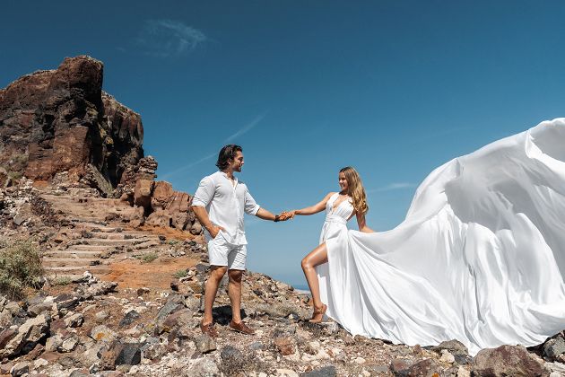 White flying Santorini dress photo