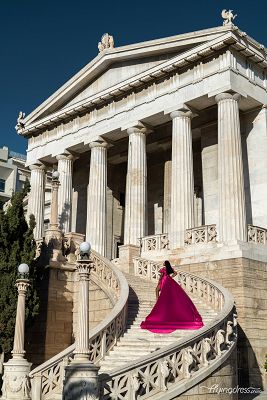 Flying dress photoshoot in the center of Athens at Vallianeio Megaron