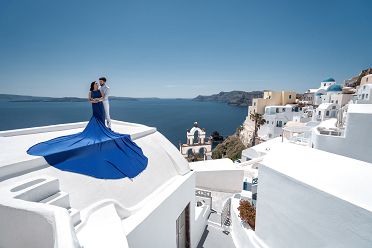 Oia, blue flying dress shoot