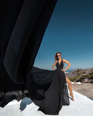 Santorini flying dress photoshoot with Karolina Wozniak
